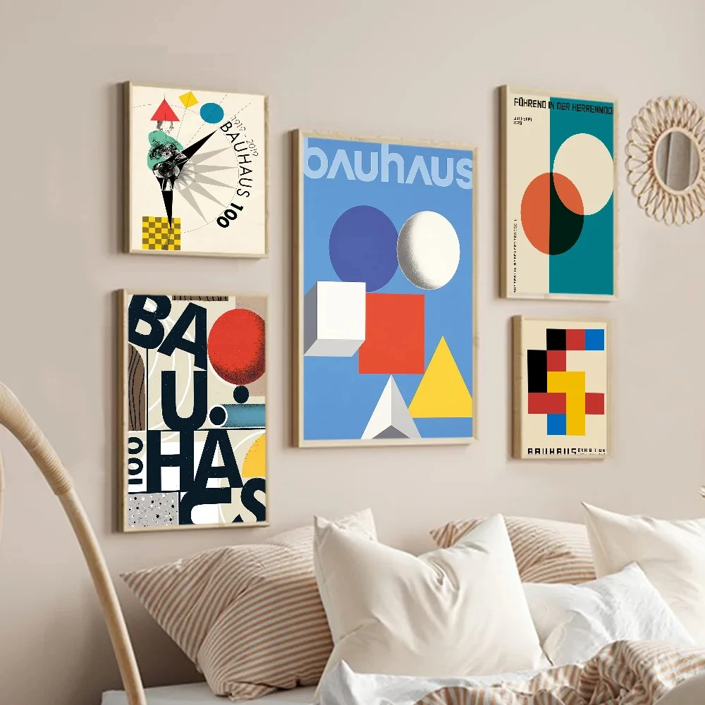 

Bauhaus Abstract Poster Self-adhesive Art Poster Retro Kraft Paper Sticker DIY Room Bar Cafe Vintage Decorative Painting