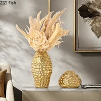 Golden Wrinkle Ceramic Vase Flowers Pots Desk Decoration Flower Arrangement Gold-plated Floral Vases Room Aesthetic Decor 1