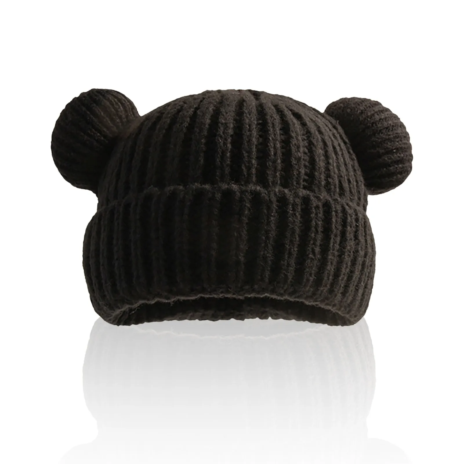 Autumn Winter Bear Ear Ribbed Knitting Hats For Baby Boys Girls Solid Color Cartoon Caps Children Keep Warm Elastics Turban Hats