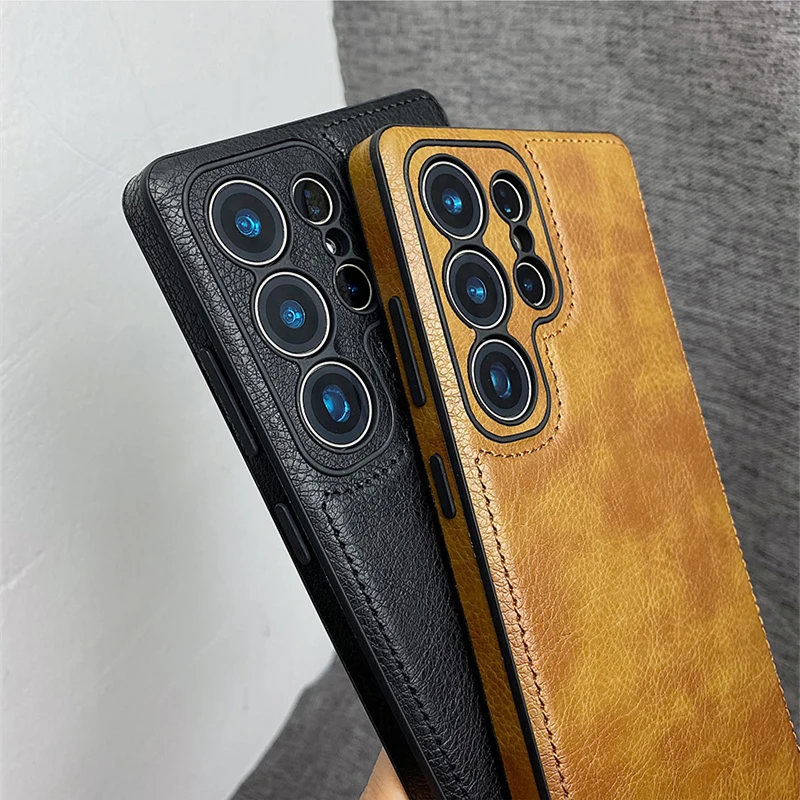 Vintage-Style PU Leather Texture Phone Case with Soft Silicone Shockproof Bumper