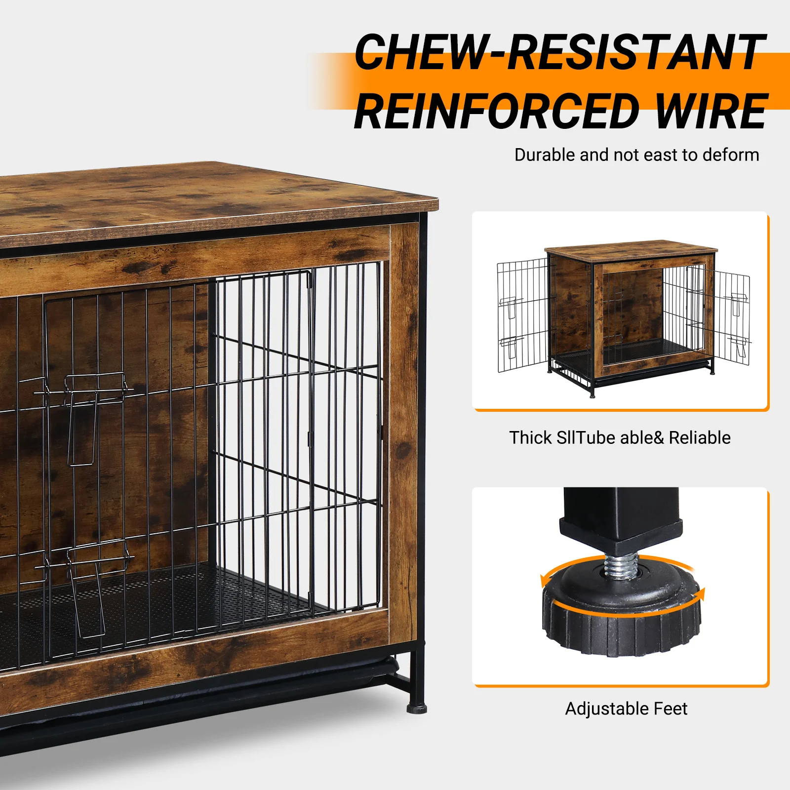 Dog&Cat Crate Furniture with Cushion, Wooden Dog Crate Table, Double Doors cat Furniture, Indoor cat Kennel, Dog House, Cage