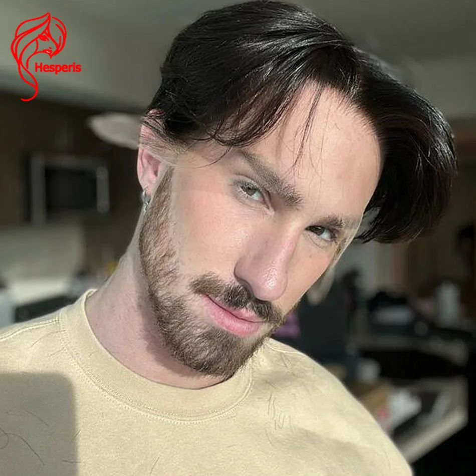 Hesperis Short Cut Full Lace Wig Brazilian Remy Middle Part Men Wig Human Hair Pre Cut Natural Color Short Full Lace For Men