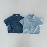 Ensemble deux pièces décontracté en denim pour enfants, chemise à manches courtes et short trempés, vêtements coréens pour garçons et filles, été, nouveau, 6856-1 4