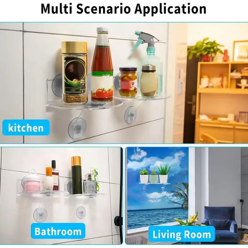 Window Plant Shelves 2X Acrylic Suction Cup Floating Shelves Space-Saving Window Ledge For Kitchens Bathroom Organizer