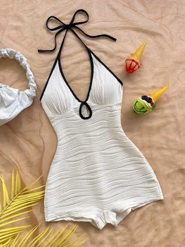 Summer Backless Sleeveless Halter Mini Playsuits Women 2026 V Neck Romper Streetwear Black White Female Shorts Jumpsuits 1
