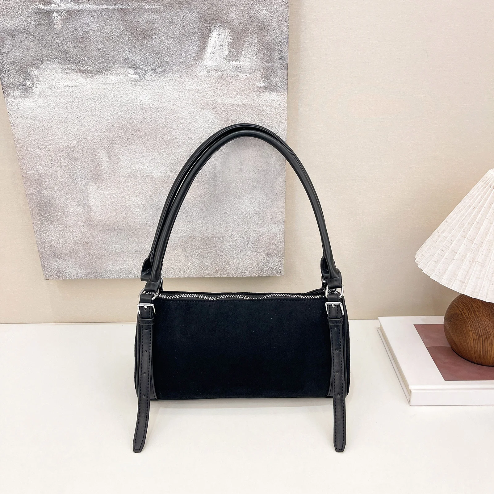 Cylinder Bag Lightweight Underarm Purse Elegant Boston Barrel Sling Handbags Solid Color for Women Ladies Work Travel Commuting