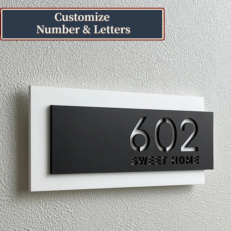 Acrylic Modern Door Plate 3D Laser Cutting Letters Customize House Number Family Name Address For Apartment Villa hotel Shop house number signs,house numbers,number plate,door signs