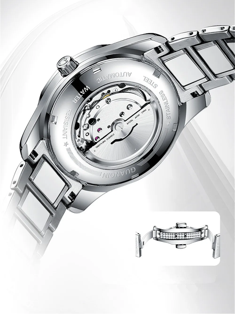 GUANQIN Automatic Mechanical Tungsten Steel Men Watch Waterproof Sapphire Crystal Clock Week Calendar Japan Movement Wristwatch_voghion.com