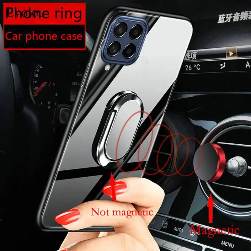 Magnetic Ring Stand Holder Phone Case with Tempered Glass and Shockproof Soft Frame Cover & Lanyard