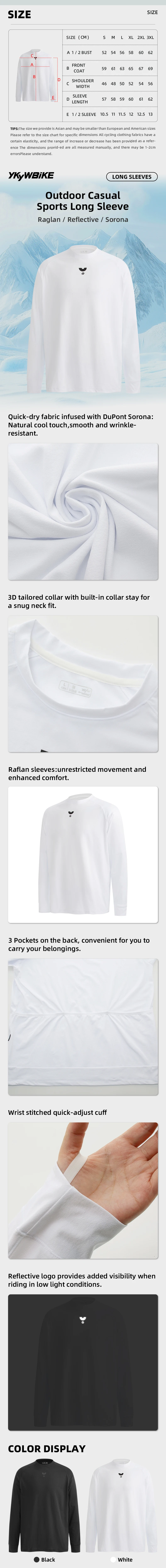 YKYWBIKE 2026 Raglan Herren Langarm-Radtrikot DuPont Sorona Schnelltrocknend Atmungsaktiv Komfortabel Outdoor Rennrad Freizeit-Oberteil – Detail 1