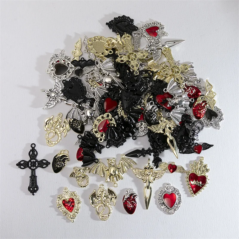 Halloween Charms 10pcs Random Style Gothic Cross Heart Skull Charms Pendant DIY Handmade Earrings Jewelry Accessories