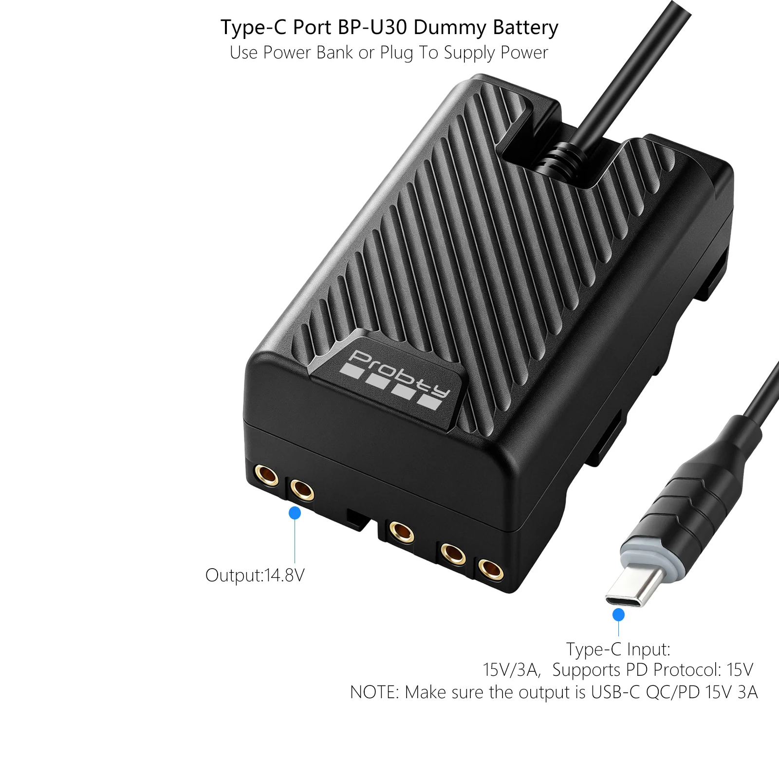 BP U30 U60 U90 XDCAM EX PMW 100 150 160 200 PMW EX1 EX3 Z280 EX280용 BP-U30 더미 배터리 D-TAP/TYPE-C 포트 전원 어댑터