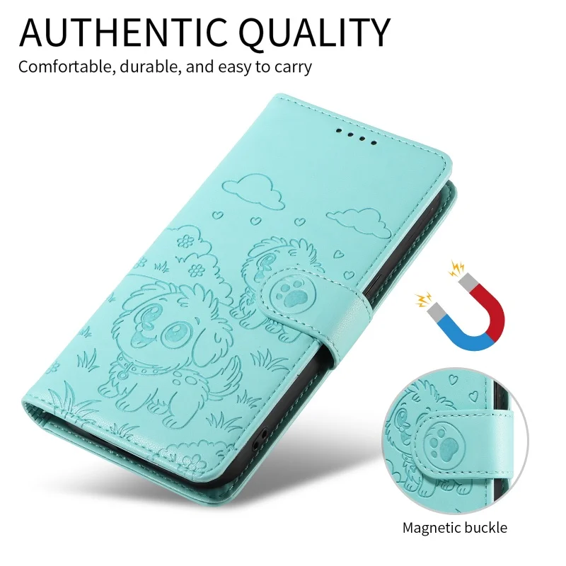 Love Dog Anti-Theft Leather Wallet Phone Case with Brush Lanyard and Card Holder
