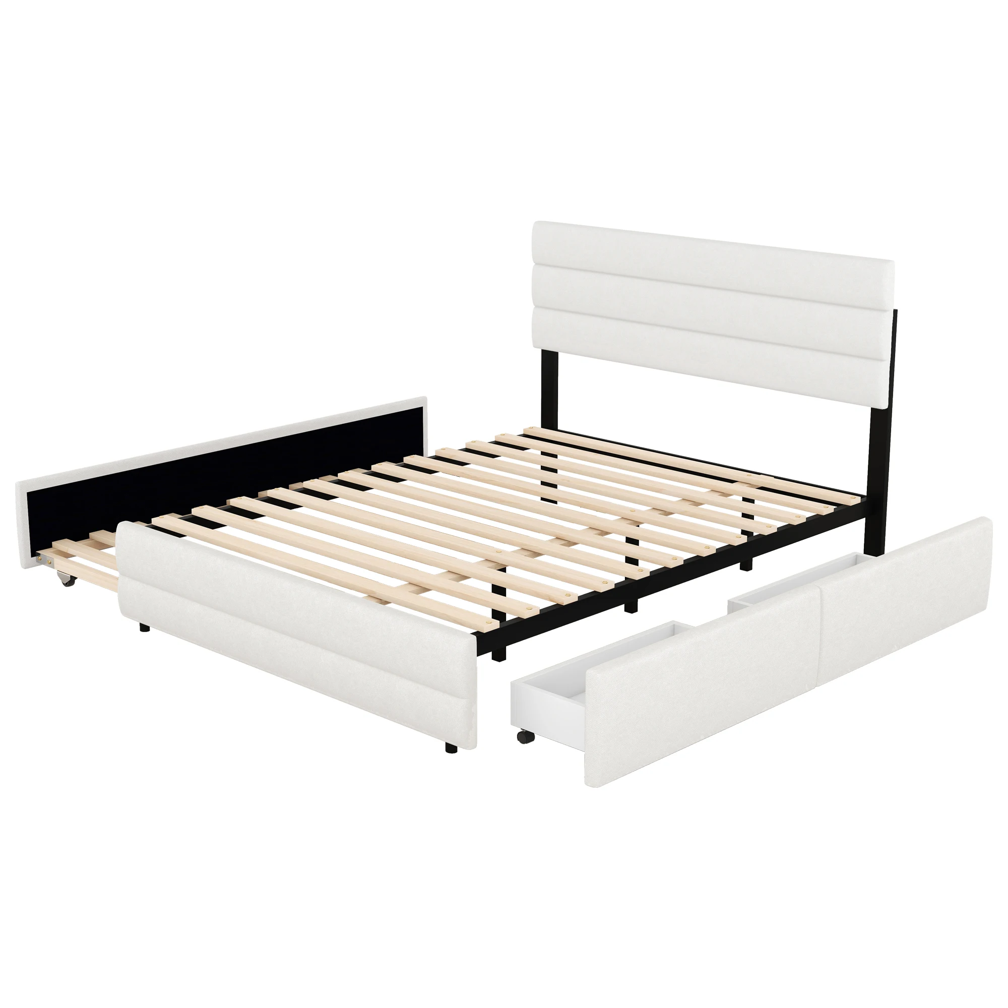 140 x 200 Plattformbett mit Schneeräummaschine für zwei Personen und zwei Schubladen, beige – Detail 9