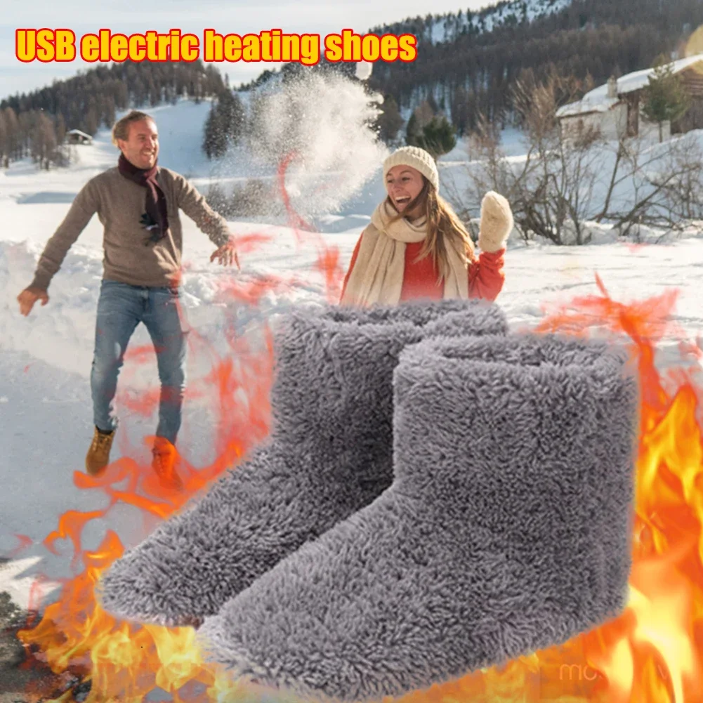 Electric Foot Warmer Winter USB Electric Heating Shoes for Women Men Comfortable Plush Washable Indoor Outdoor