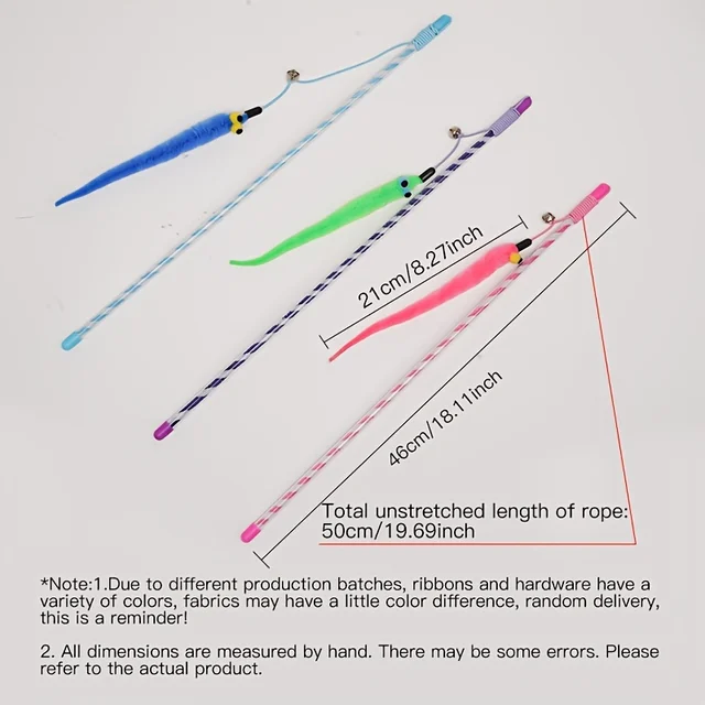 Caterpillar Style Colorful Long Rod Cat Teaser Stick, Cat Entertainment Interactive Toy 2