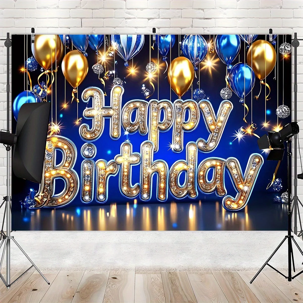 Gold- und blaues Glitzer-Hintergrundbanner zum Geburtstag für Partyzubehör im Innen- und Außenbereich – Detail 4
