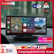 10.26 polegada 2.5k wifi gps carro espelho retrovisor câmera carplay & android auto gravador de vídeo sem fio conexão navi bluetooth