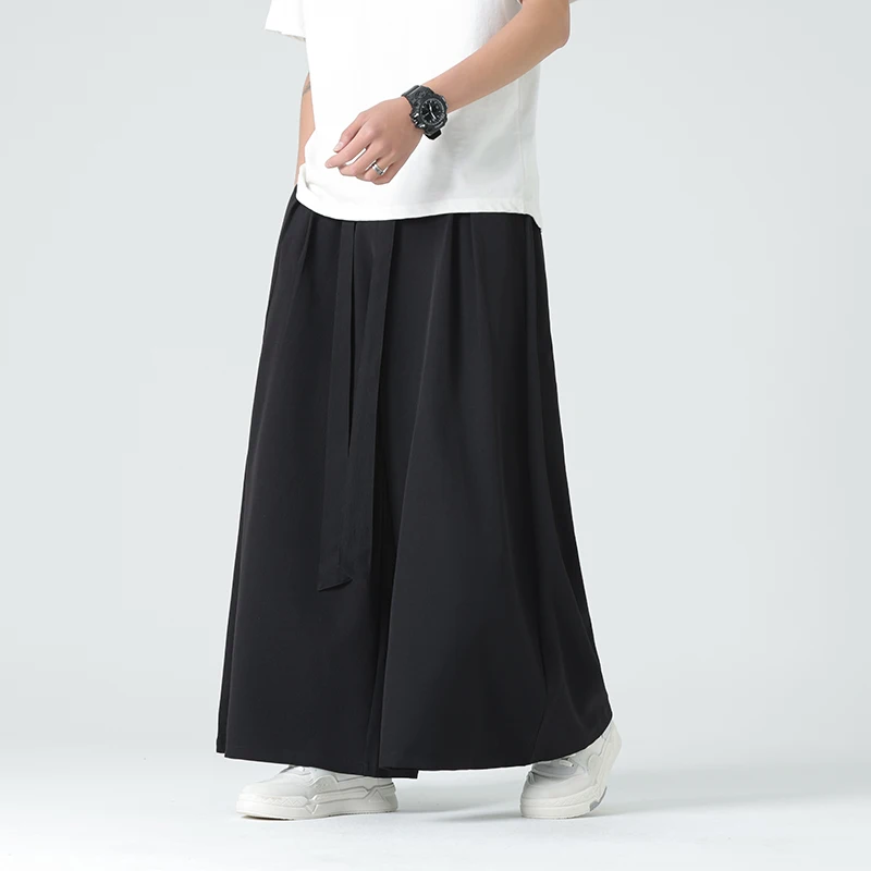 Men Kimono Wide Leg Pants Mens Ice Silk Joggers Retro Loose Trousers Man Chinese Style Kimono Pants Male Large Size Casual Pants 4