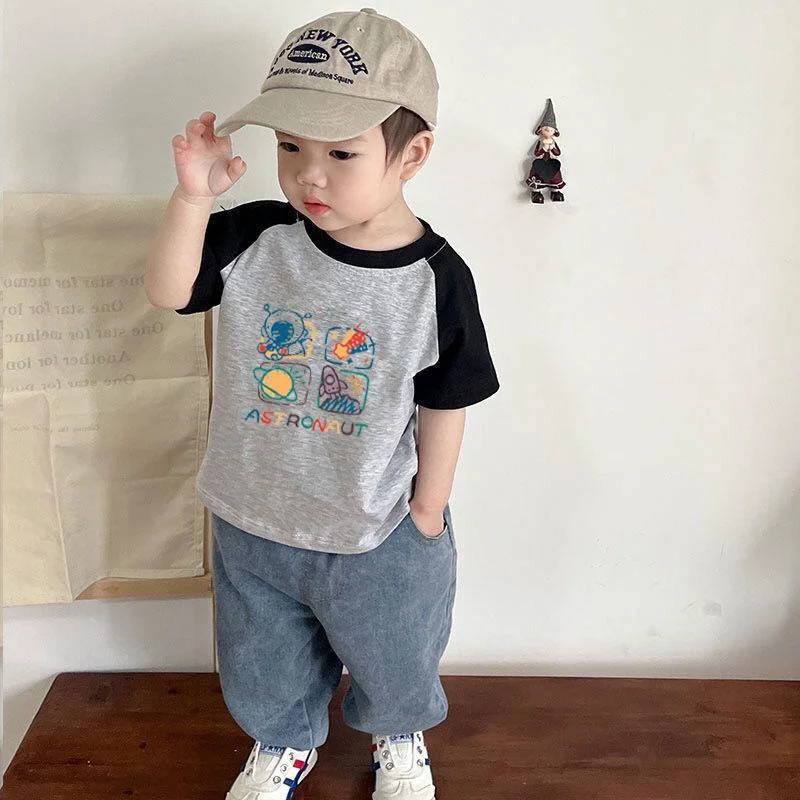 New Kids Summer Clothes T Shirts Children O-Neck Patchwork Clothing For Girls Short Sleeve Baby Boys Fashion Letter Cartoon Tops
