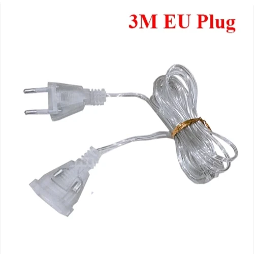 thumbnail image 1 of Cable de extensión de 3 metros con enchufe UE/EE. UU. y interruptor, cable de extensión de alimentación CA 110 V/220 V para guirnalda de luces de hadas para fiestas navideñas, 1 of 5