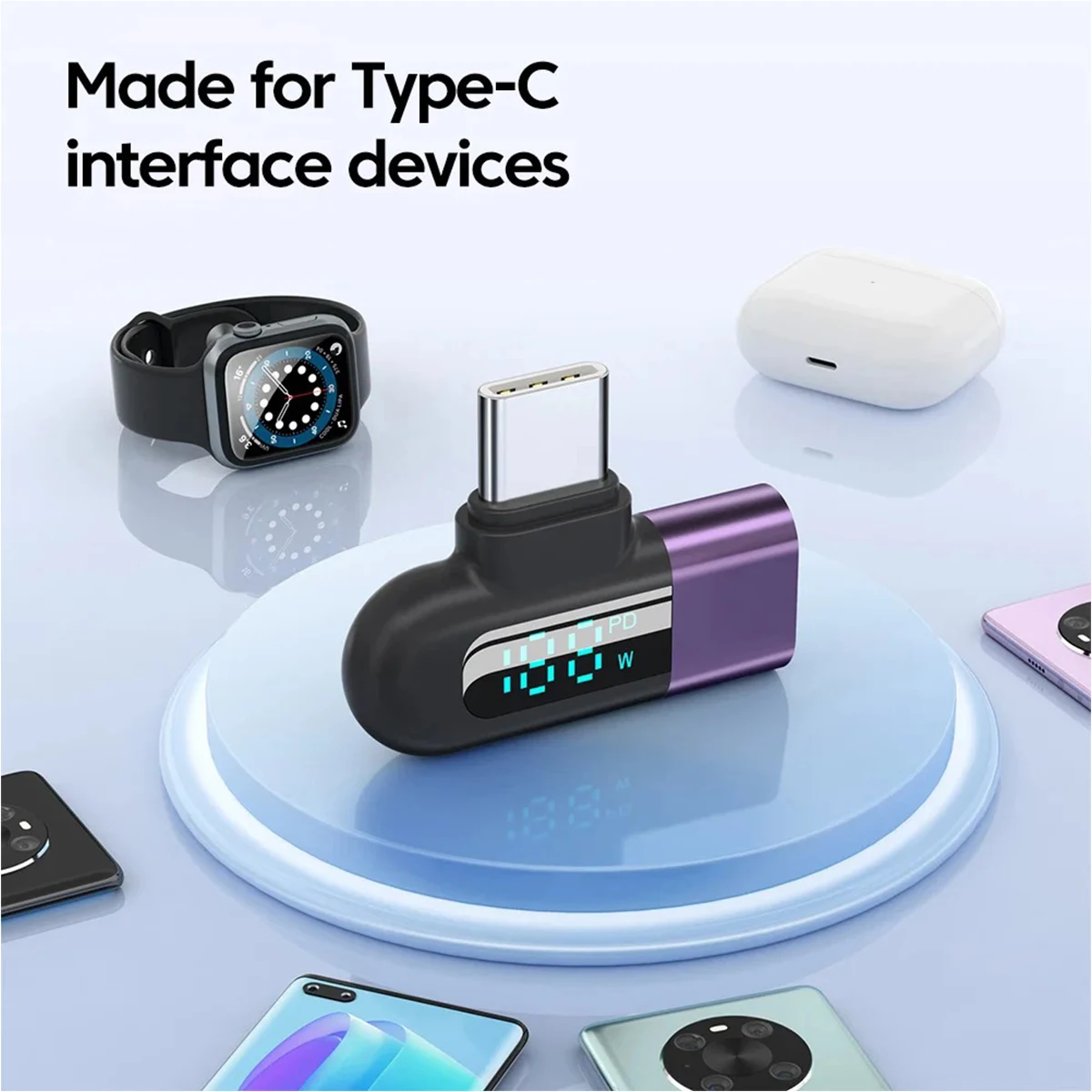 타입 C to 타입 C 120W 6A 디지털 디스플레이 OTG 어댑터 고속 충전 USB C 케이블 어댑터 USB2.0 데이터 전송 커넥터 변환기