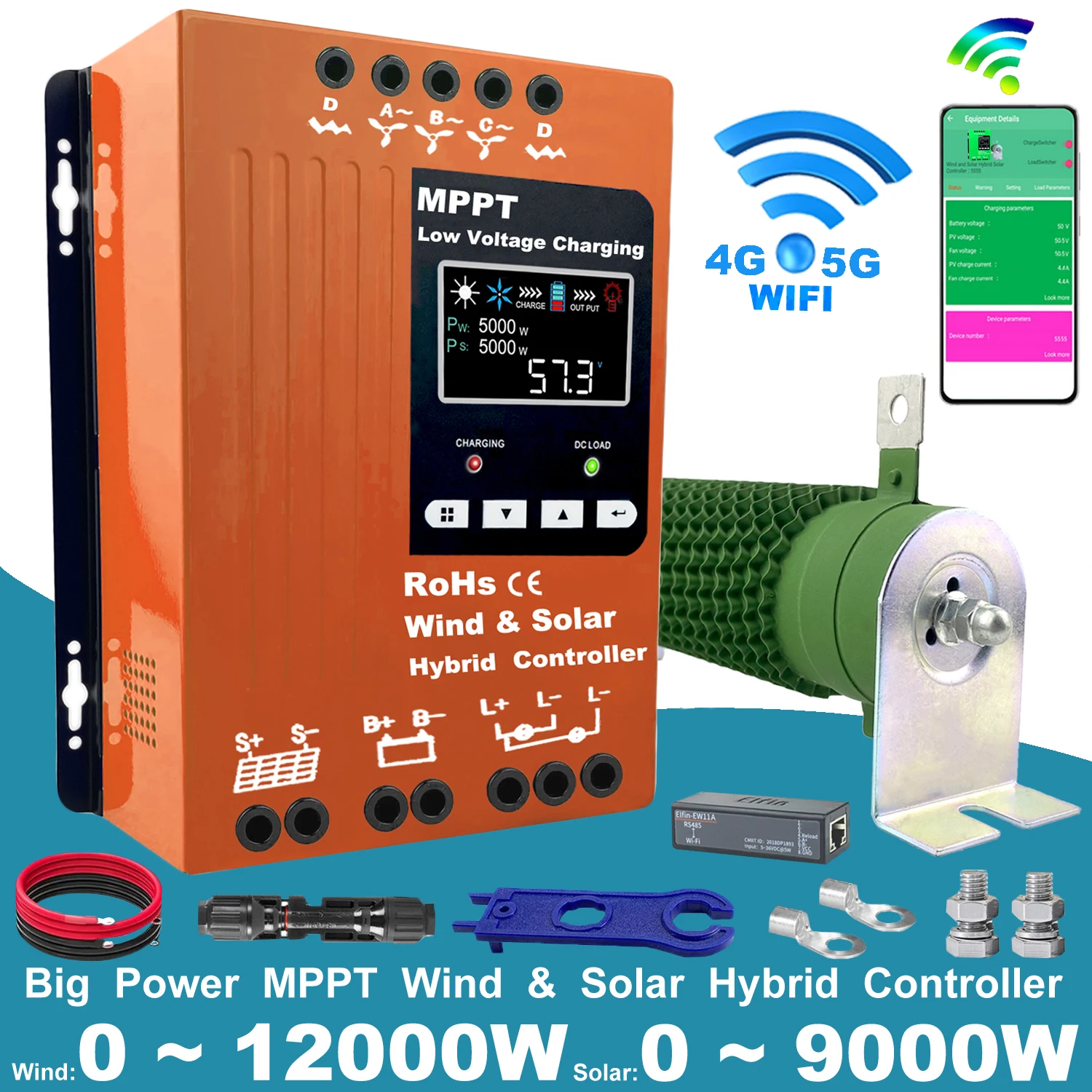 SACLMD Hybrid Laderegler Solar/Wind – 5000W-12000W, MPPT, LCD, 24V/48V Auto