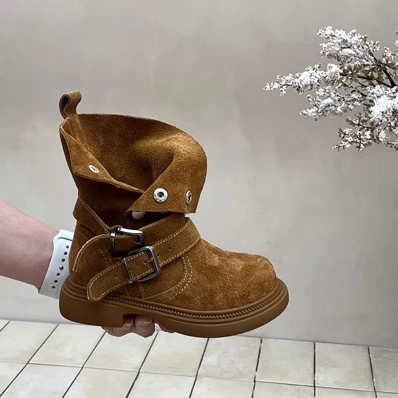 2025 New Children's Autumn Boots Classic Trend Girls Causal Ankle Boots Retro Fashion Kids Simple Leather Short Boots Round-toe