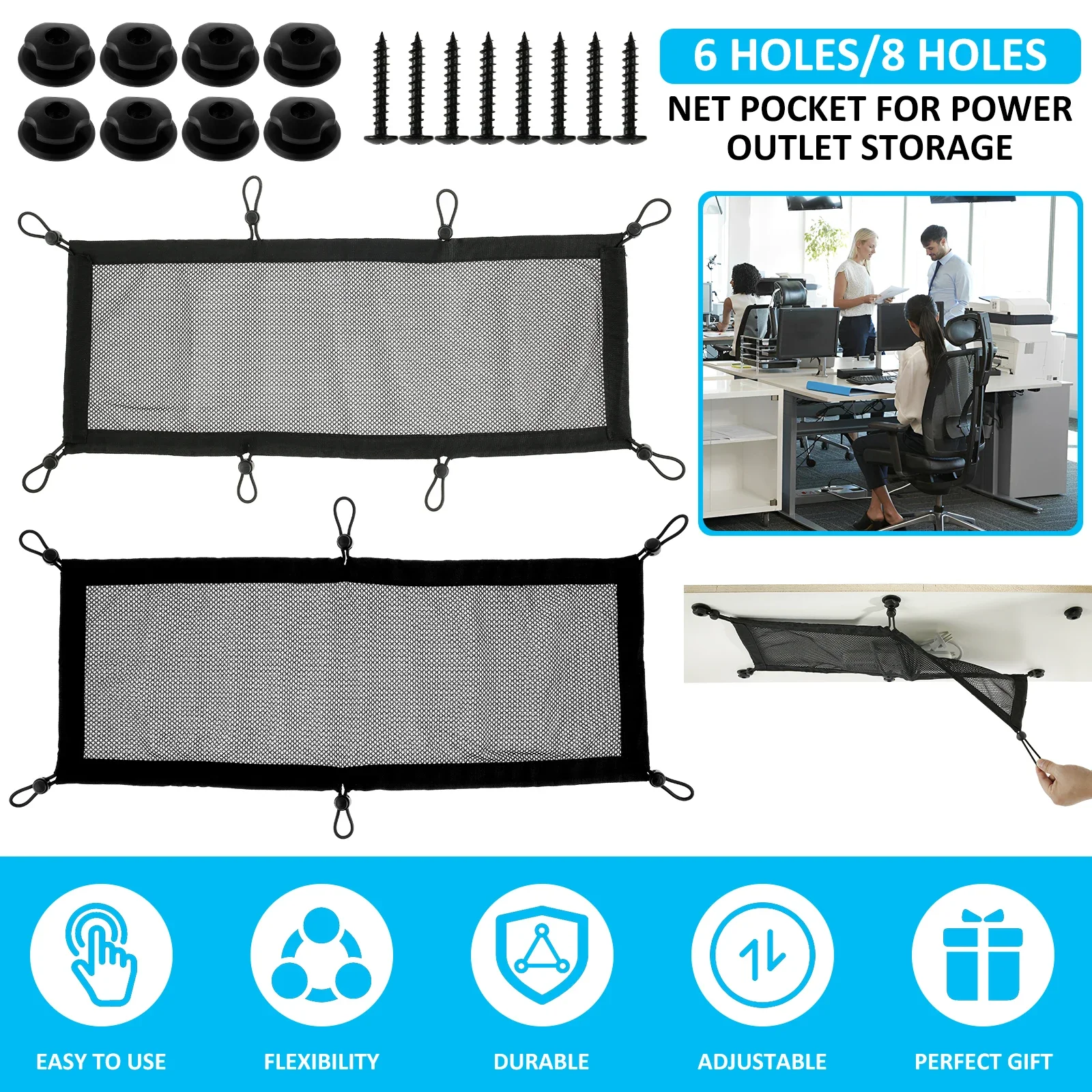 

Adjustable for Tear Net Management Cord Large Cable Wire Capacity Organizer Under Mesh Flexible Resistant
