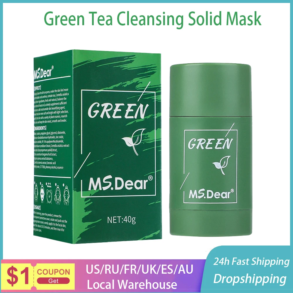 Green Tea Mask Solid Face Mask Stick Oil Control Moisturize Cleaning Mask Acne Treatment Blackhead Remove Pore Dropshipping