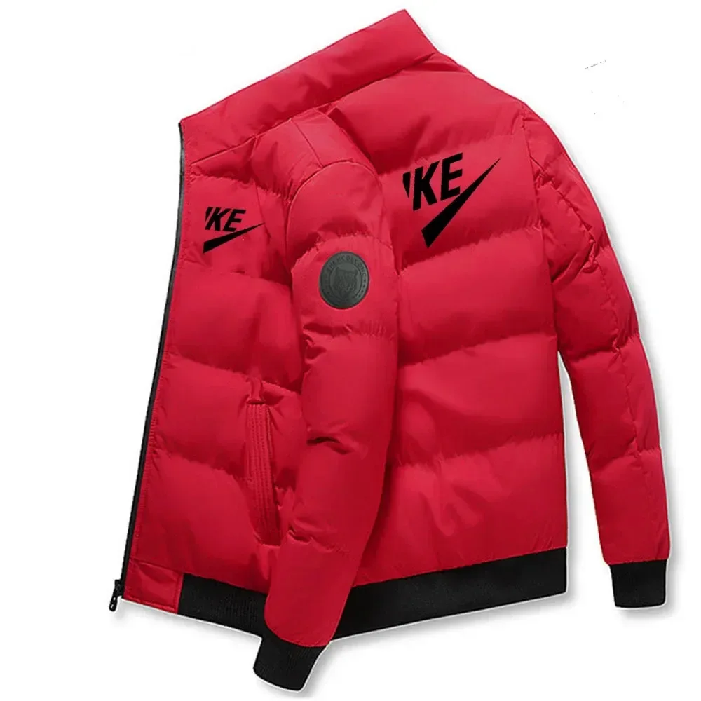 Cotton Jacket Men's Warm Printed Cotton Lined Jacket Casual Windproof Jacket With Zipper High Neck Slim Fall And Winter
