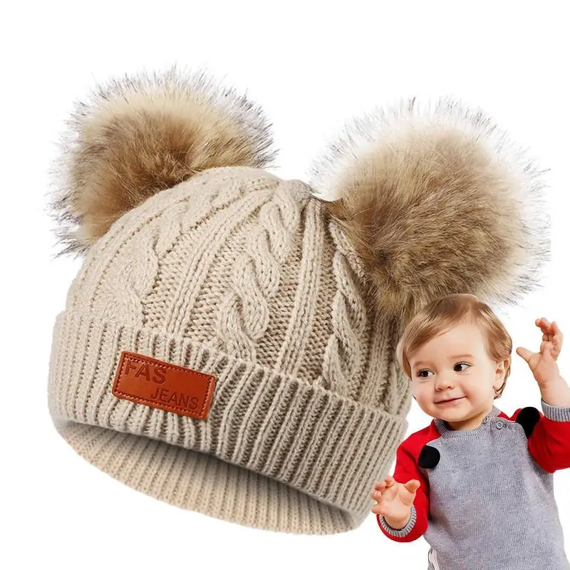 Toddler Beanies With Pom Pom Knitted Toddler Beanie Hats Comfortable Warm Stretchy Kids Beanie Hats For Boys Girls Baby