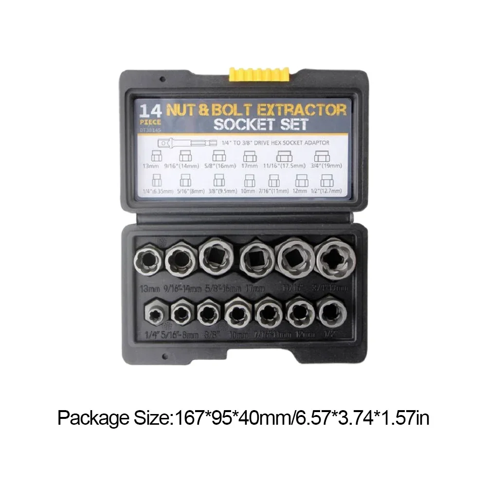 Nut Bolt Extractor Sleeve Set 14 Pieces with Storage Case Damaged Bolt Removal Tool