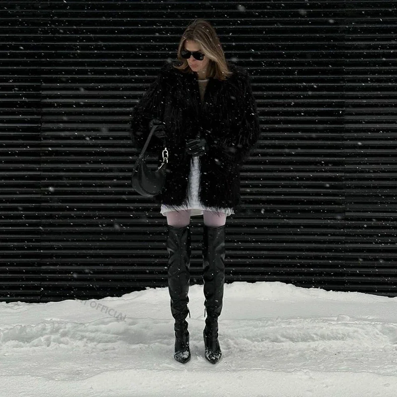 Winter Furry Faux Fur Coat Long Women Luxury Brand Tassels Fluffy Fur Jacket Female Streetwear Super Warm Overcoat