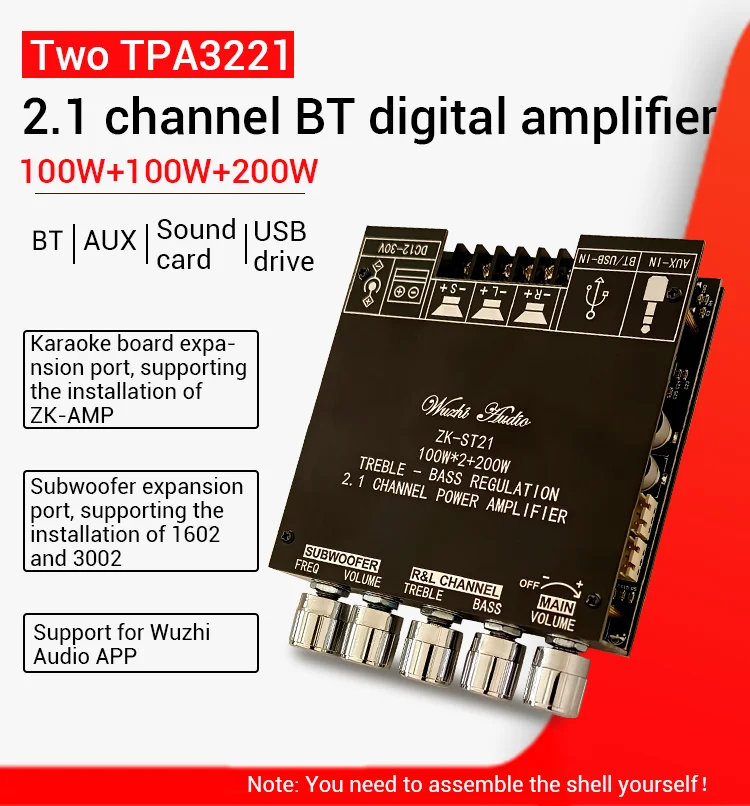 ZK-ST21 Bluetooth Digital Amplifier Board 2.1 Channel 100W+100W+
