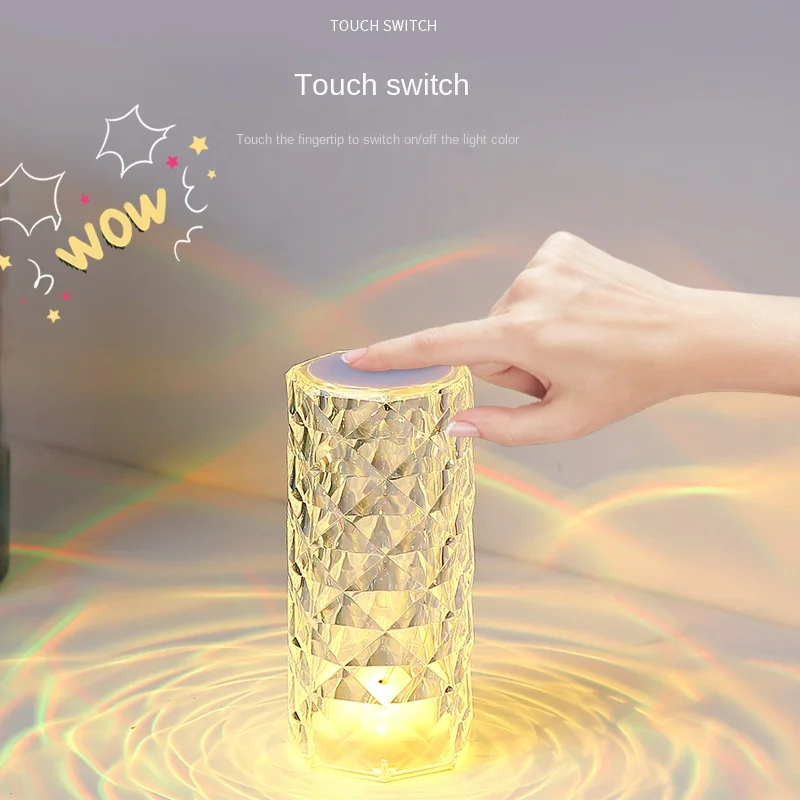 

3/16 Colors Diamond Atmosphere Light USB Adjustable Romantic Bedroom Touch Night Light Crystal Table Lamp Rose Light Projector