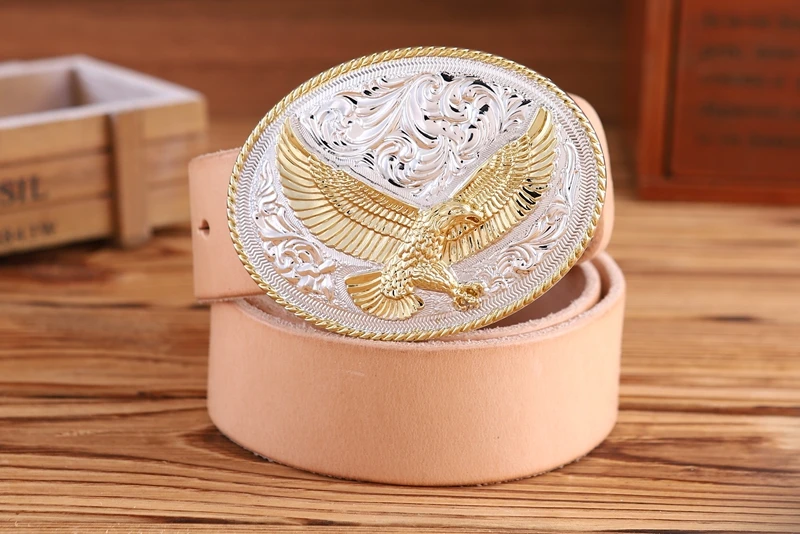 gold eagle big buckle full grain real leather 100% genuine leather hawk mens belts luxury high quality camel brown cowboys women