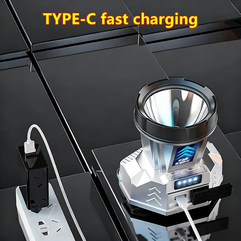 강력한 LED 헤드램프 TYPE-C 충전식 헤드라이트 야간 작업 비상등 야외 캠핑 헤드 플래시라이트 낚시 램프