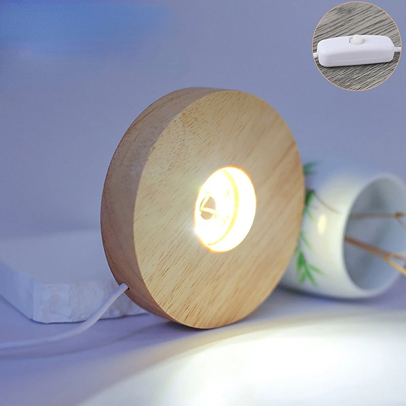 10cm kolo dřevěný noc lehký sokl dobíjecí LED lehký displej stánek lampa držák multi-color lampa sokl s energie adaptér