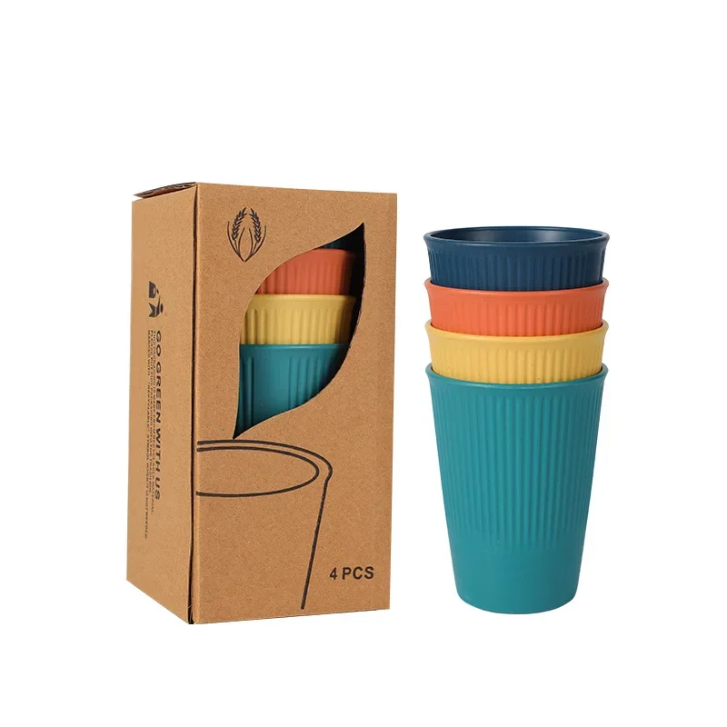 Ensemble de vaisselle en paille de blé, assiette de ménage 4 pièces, bol, ensemble de vaisselle tasse, vaisselle pratique, légère et simple pour le camping