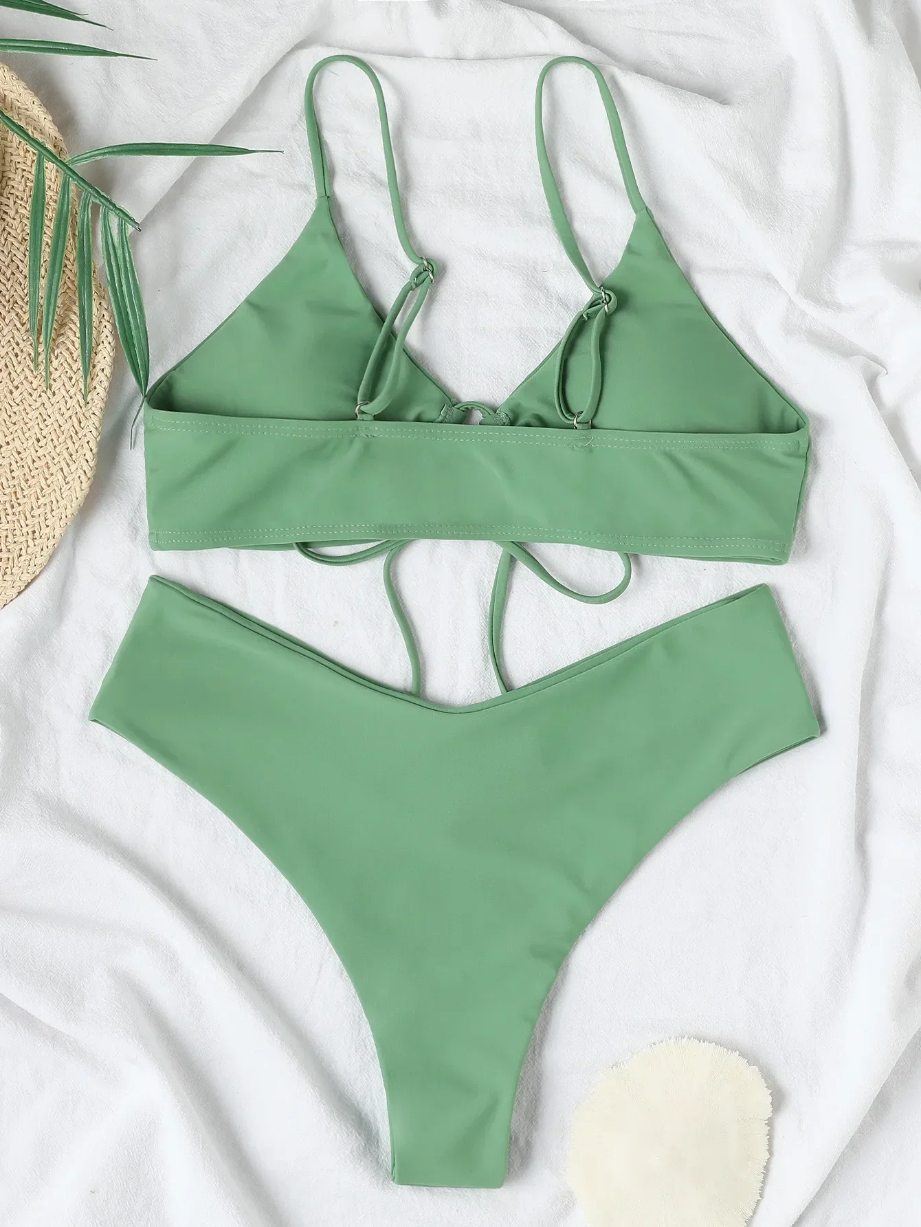 New High Elastic Bikini Set for Woman 2 Pieces Swimsuit Bandage Sexy Push Up Swimwear Solid Color Strappy Beachwear Bathing Suit