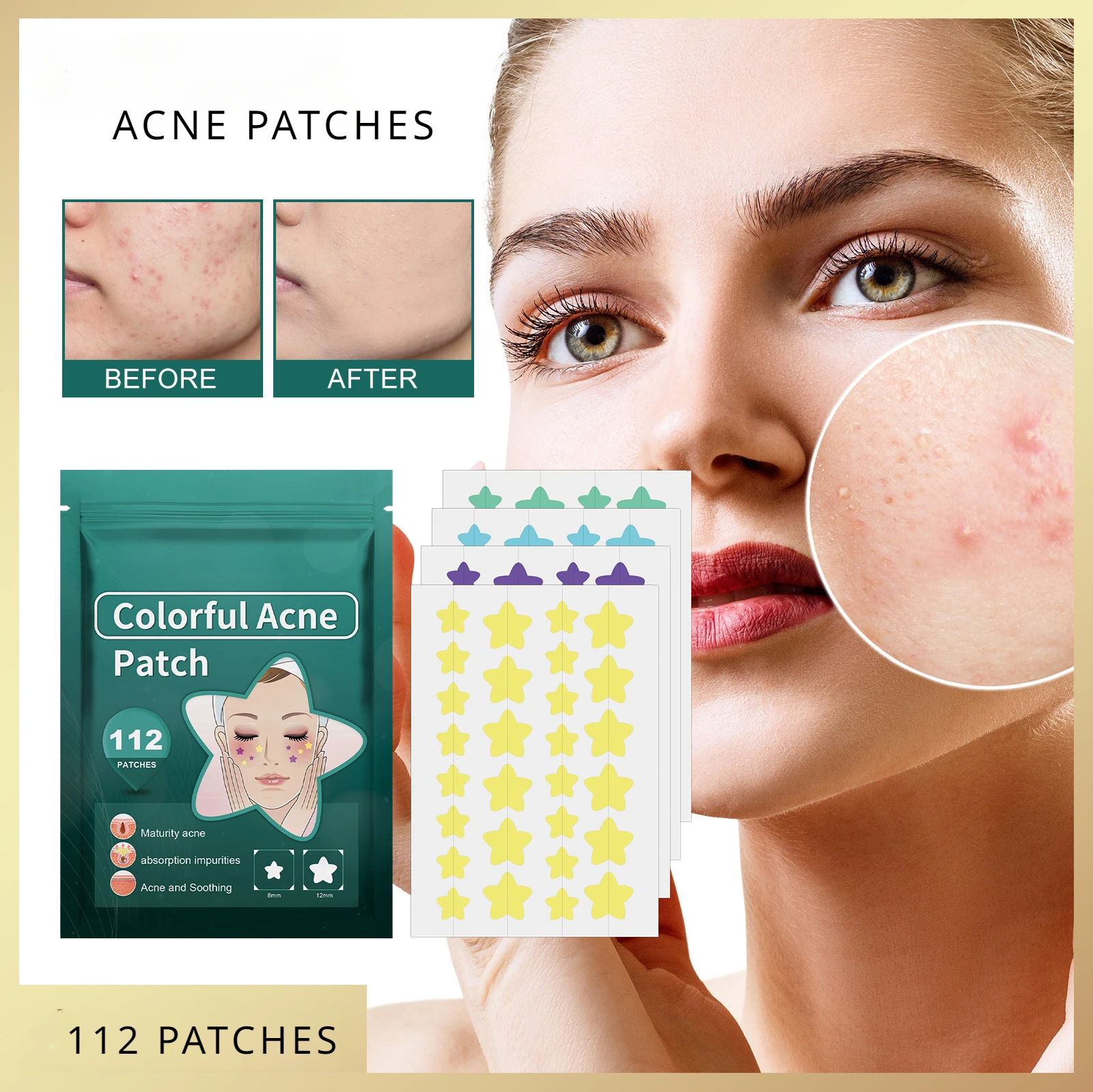 

Colorful Star Hydrocolloid Acne Pimple Patch for Covering Zits and Blemishes, Spot Stickers for Face and Skin