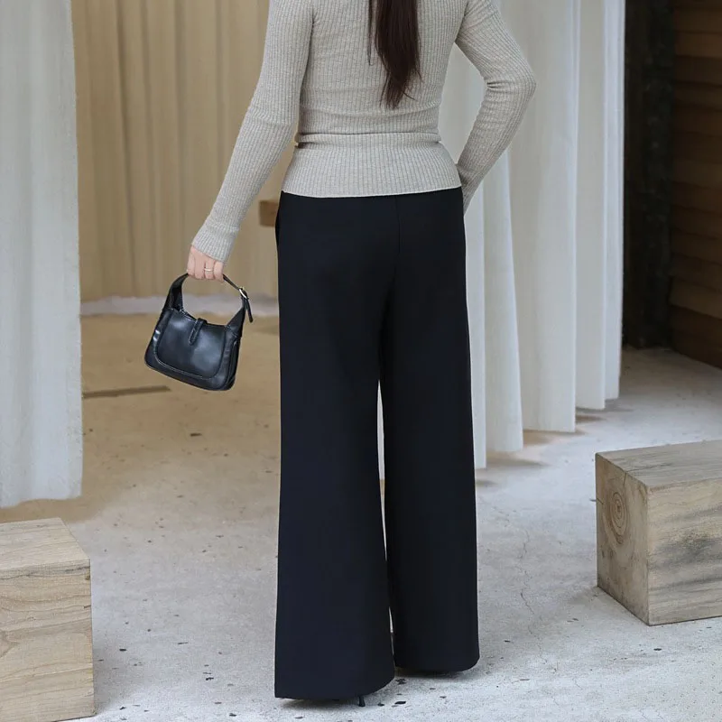 4XL Plus Size Women's Straight Leg Pants Premium Minimalist Casual Commuter Classic Black High Waist Full Length Trousers 9316