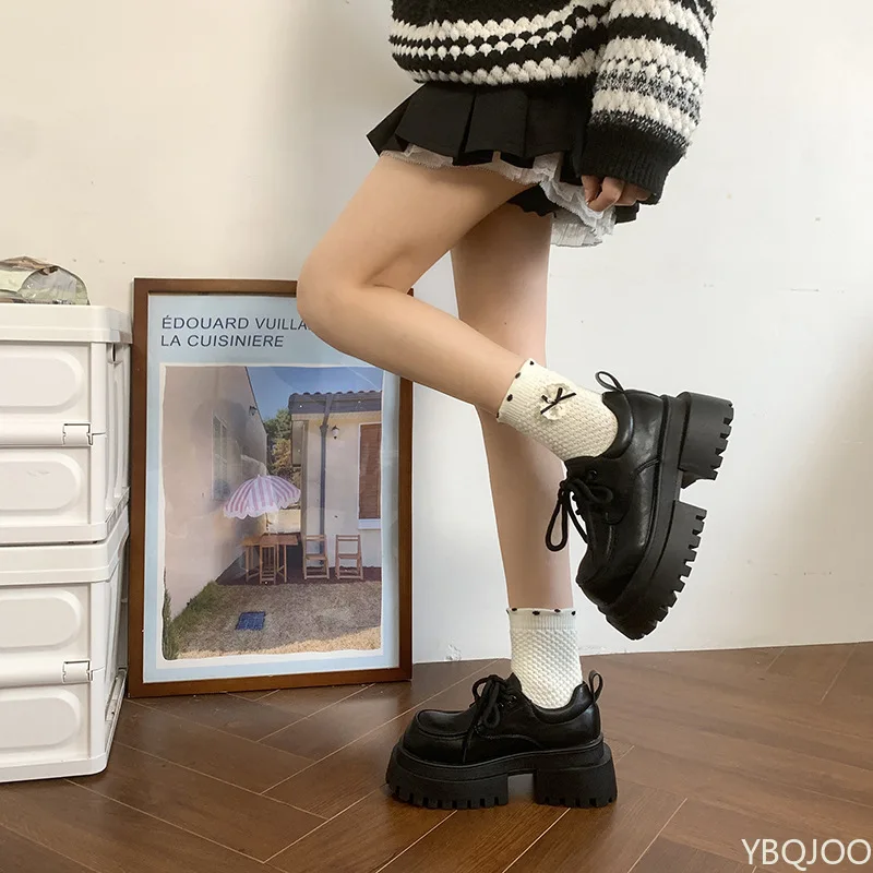 New Lace Up Thick soled loafers Retro Women's Leather Single Shoe Mary Jane Flats Shoe ladies Luxury Designer Shoes Zapatillas