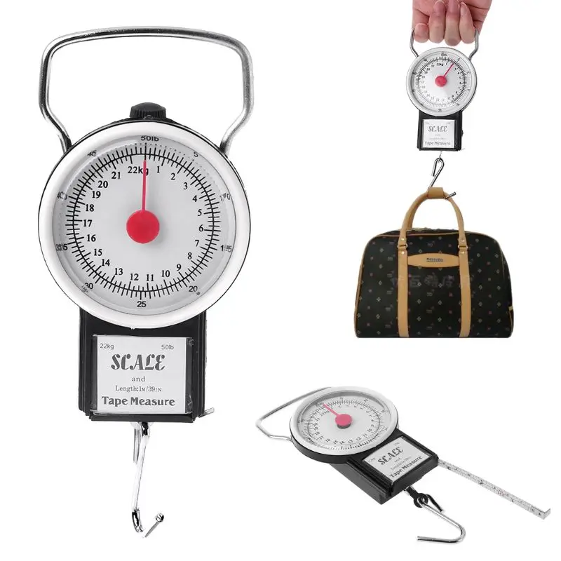 22kg/50lb Portable Hanging Fishing Scales Fish Hook Weighing Kitchen With Measuring Tape