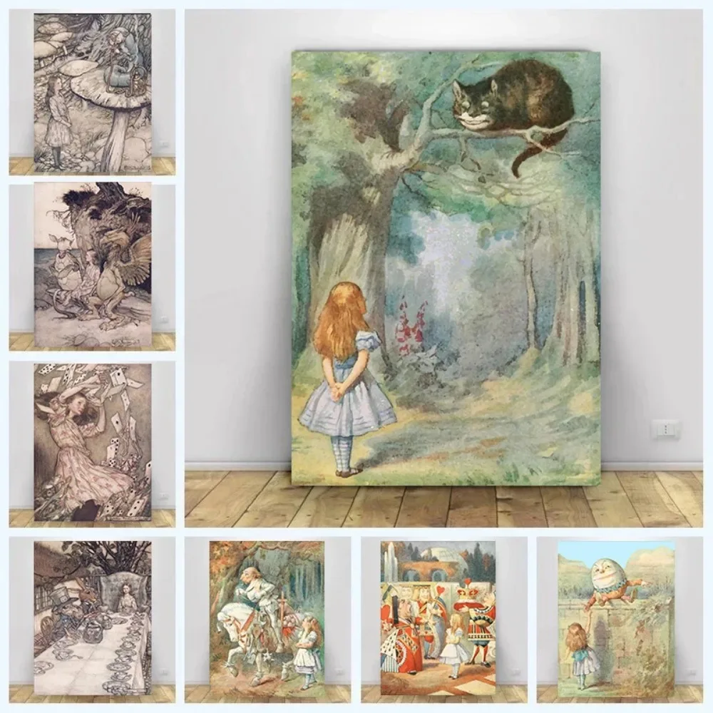 

Vintage Alice In Wonderland Fairy Tale Book Illustration Poster Canvas Prints Fairy Wall Decor Kids Room Decor Aesthetic Gifts