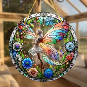 🧚✨ Forest Fairy & Hummingbird Sun Catchers – Acrylic Light Pendants with Crystal Drop 1