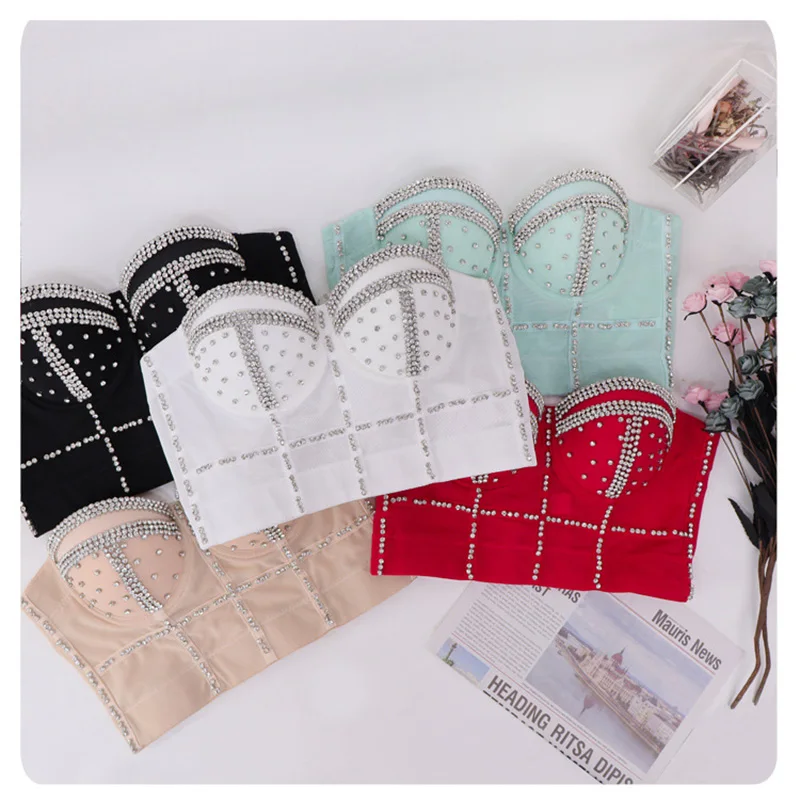 

Shiny Crystals Women Crop Top Women's Tube Top Corset Bra Top V Neck Summer Clothes for Women Night Club Performance Show