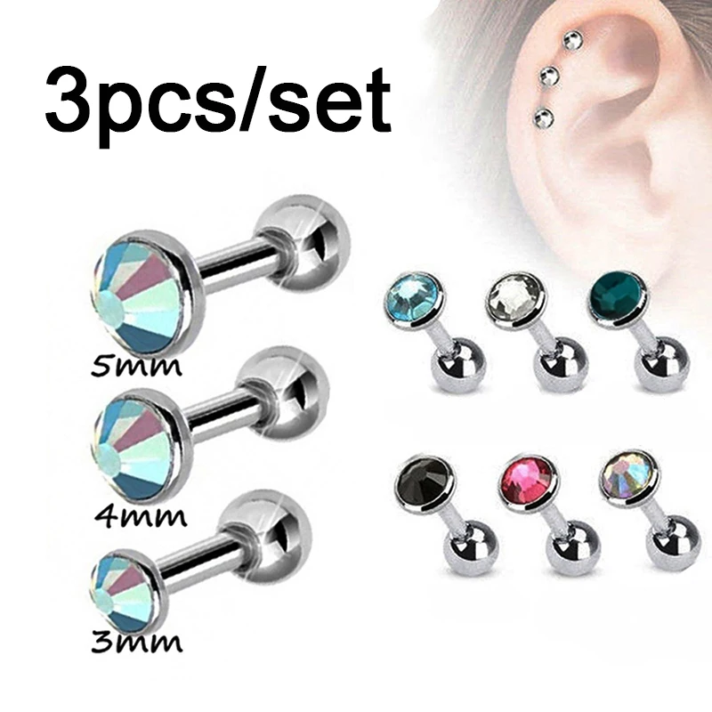 3 шт. серьги-гвоздики с кристаллами для женщин CZ драгоценный камень хрящевая