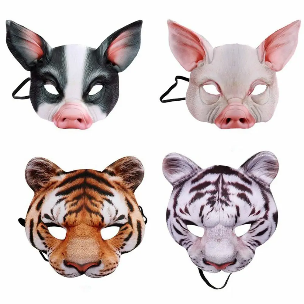 Maschera Animale 3D Halloween Tiger Pig Half Face Mask Masquerade Party Ball Mask Unisex Cosplay Costume Puntelli Per Feste